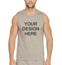 Load image into Gallery viewer, Customized-Custom-Personalized Sleeveless T-Shirt for Men-S(38 Inches)-Grey Melange-ektarfa.com
