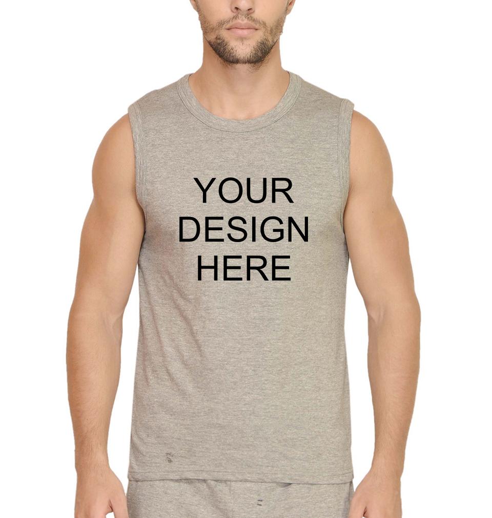 Customized-Custom-Personalized Sleeveless T-Shirt for Men-S(38 Inches)-Grey Melange-ektarfa.com