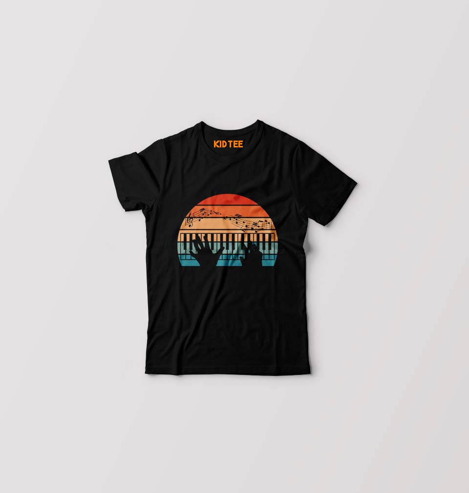 Piano Kids T-Shirt for Boy/Girl-Black-Ektarfa.online