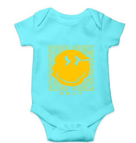 Good Vibes Emoji Kids Romper For Baby Boy/Girl-0-5 Months(18 Inches)-Skyblue-Ektarfa.online