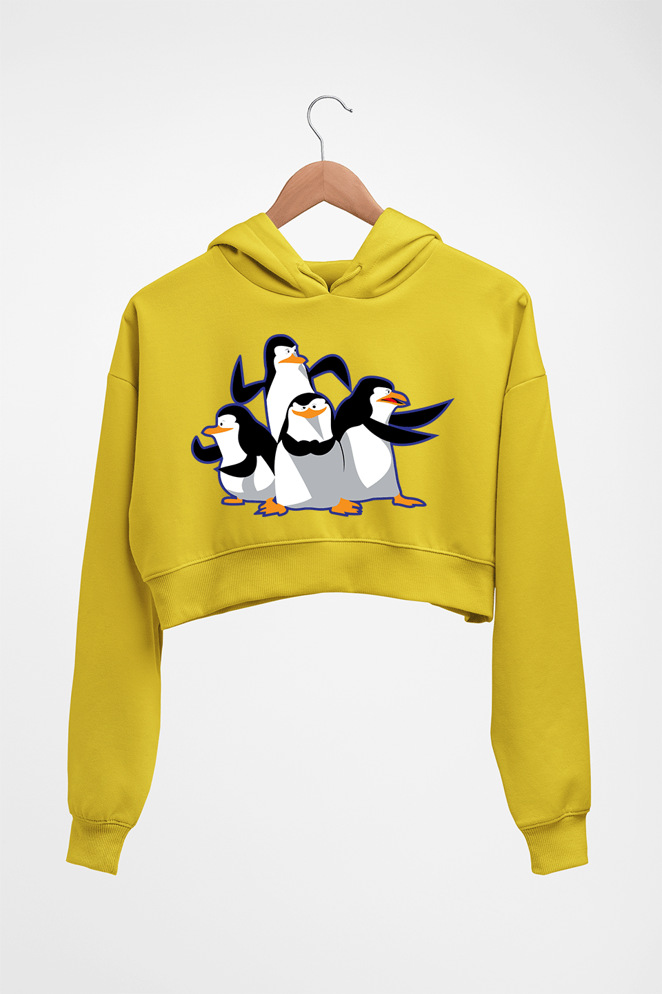 Penguins of Madagascar Crop HOODIE FOR WOMEN-Mustard Yellow-Ektarfa.online