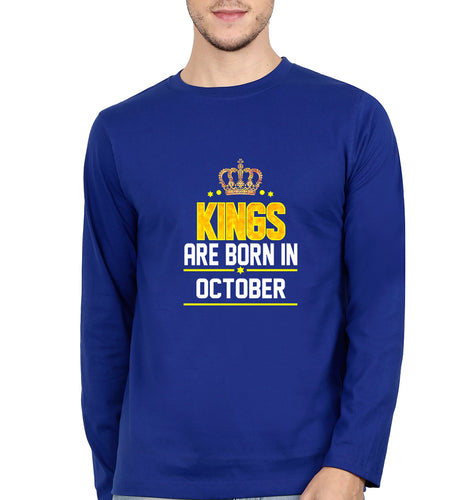 Kings Are Born In October Full Sleeves T-Shirt for Men-Royal Blue-Ektarfa.online