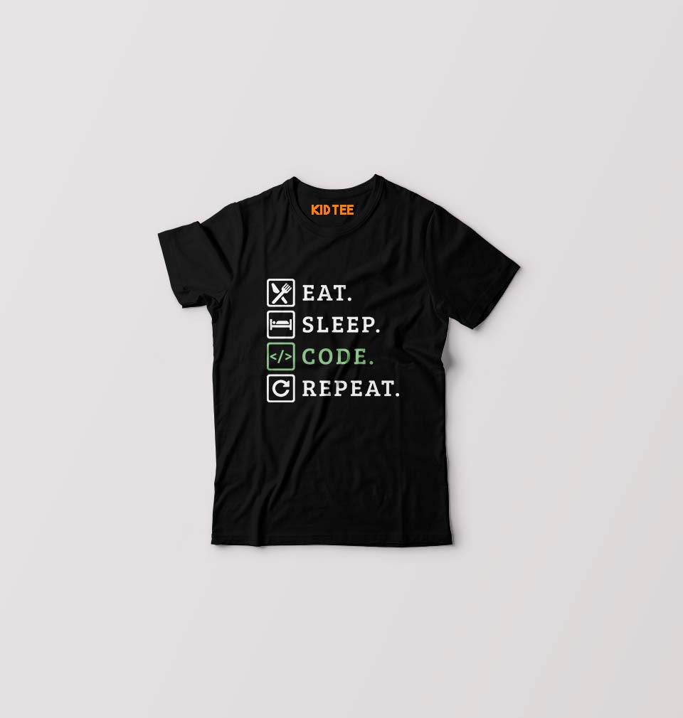 Eat Sleep Code Repeat Kids T-Shirt for Boy/Girl-Black-Ektarfa.online