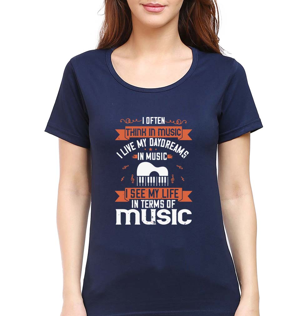 Music T-Shirt for Women-Navy Blue-Ektarfa.online
