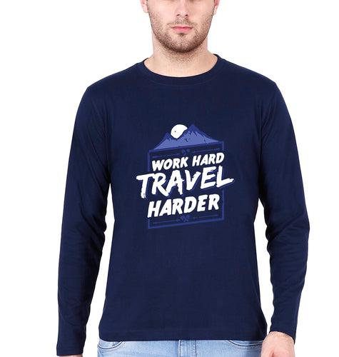 Travel Harder Full Sleeves T-Shirt for Men-Navy Blue-Ektarfa.online