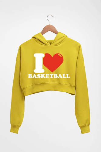 I Love Basketball Crop HOODIE FOR WOMEN-Mustard yellow-Ektarfa.online