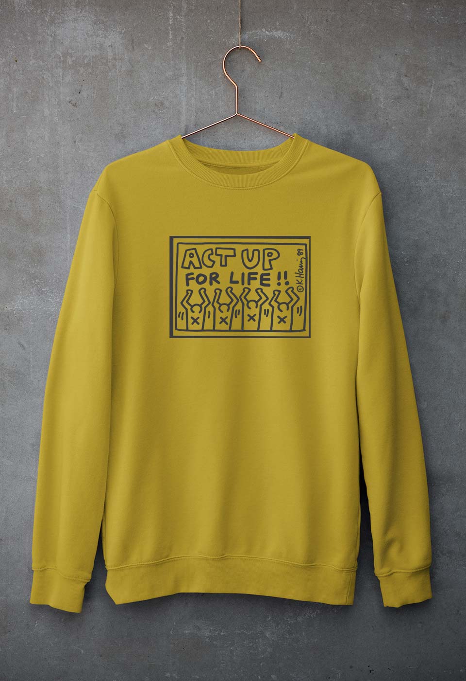 Keith Haring Unisex Sweatshirt for Men/Women-S(40 Inches)-Mustard Yellow-Ektarfa.online