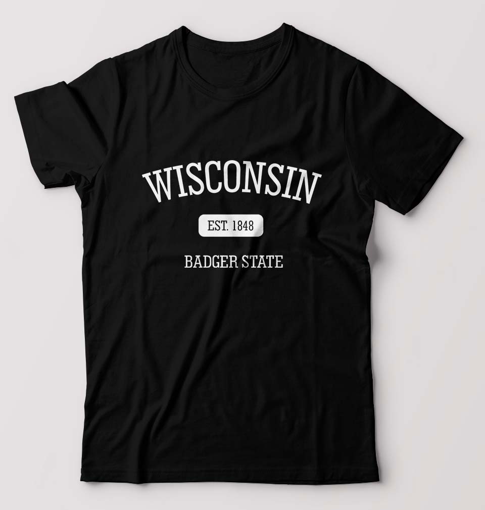 Varsity Wisconsin T-Shirt for Men-Black-Ektarfa.online