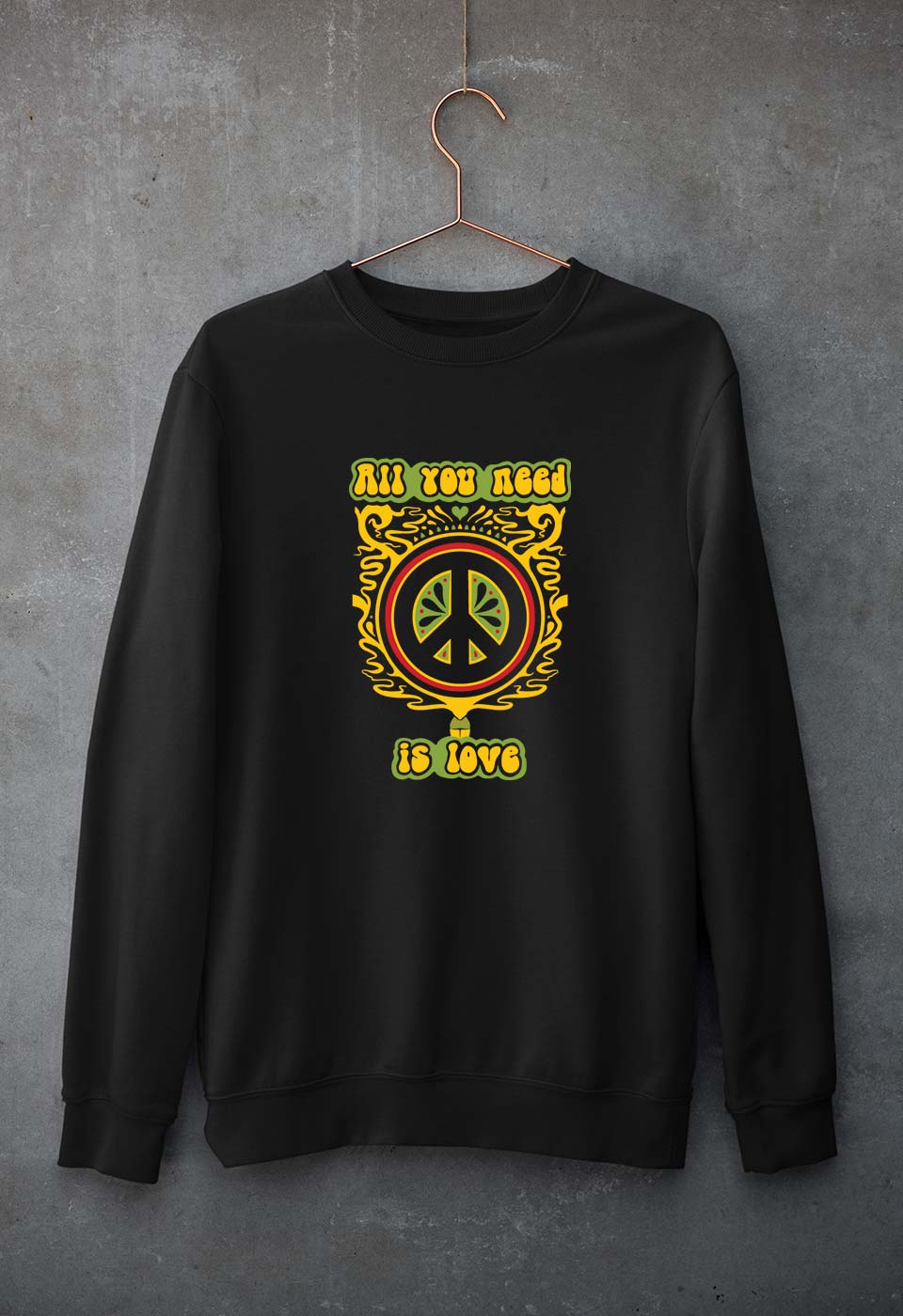 Psychedelic Love Unisex Sweatshirt for Men/Women-S(40 Inches)-Black-Ektarfa.online