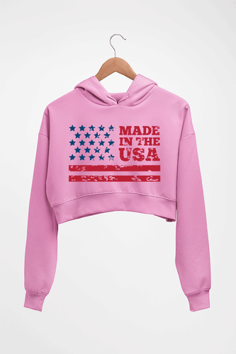 USA America Crop HOODIE FOR WOMEN-Light Baby Pink-Ektarfa.online