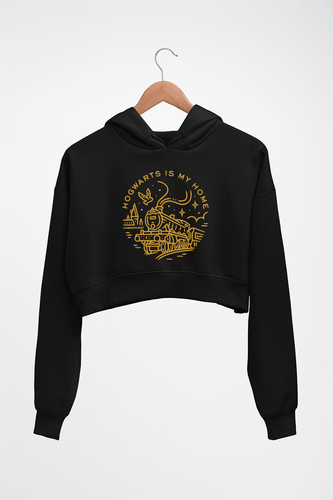 Harry Potter Hogwarts Crop HOODIE FOR WOMEN-Black-Ektarfa.online
