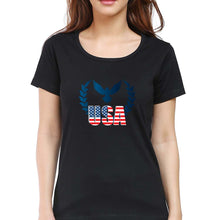 Load image into Gallery viewer, USA America T-Shirt for Women-XS(32 Inches)-Black-Ektarfa.online
