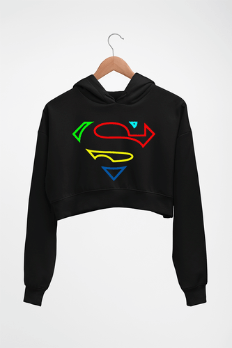 Superman Superhero Crop HOODIE FOR WOMEN-Black-Ektarfa.online