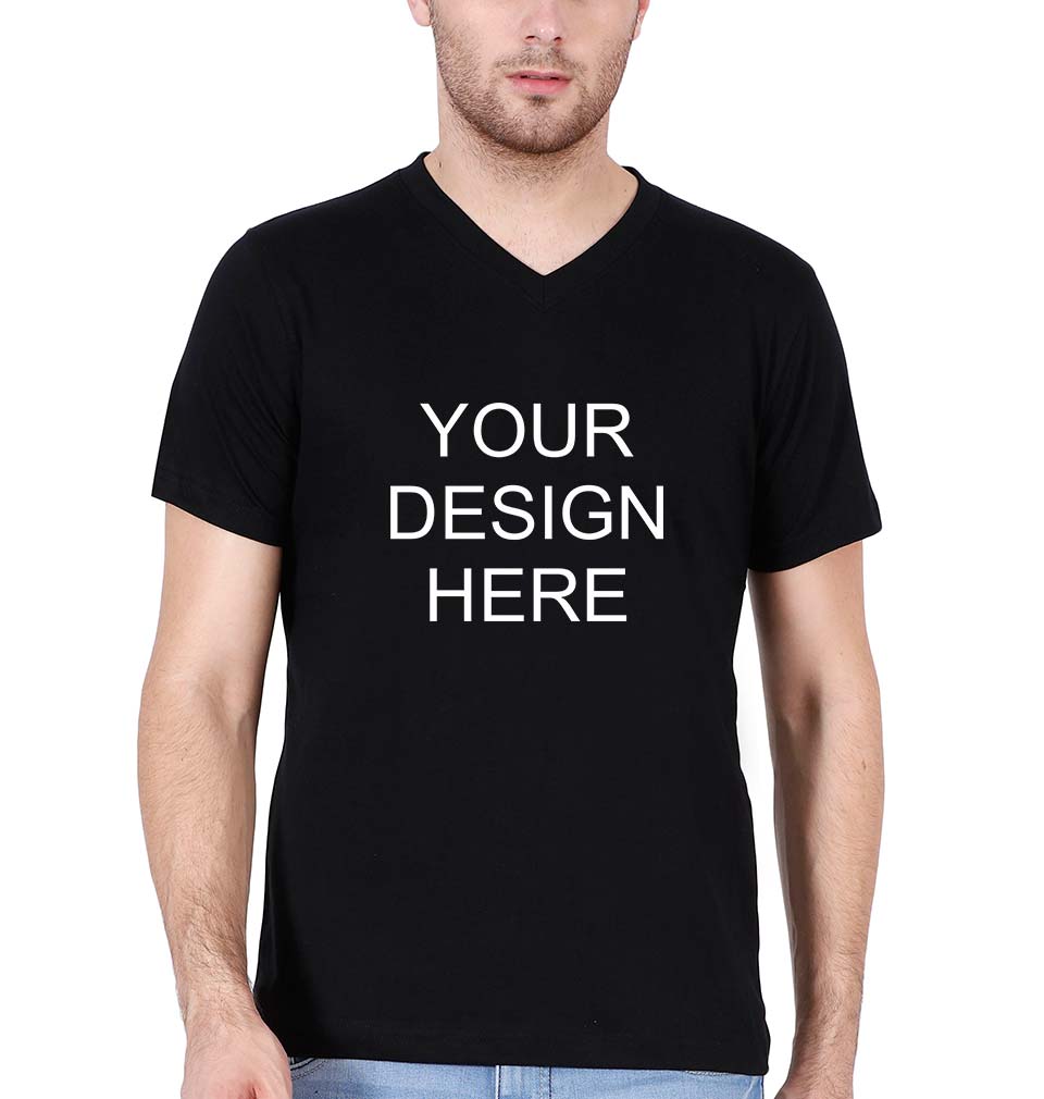 Customized-Custom-Personalized V Neck T-Shirt for Men-S(38 Inches)-Black-ektarfa.com