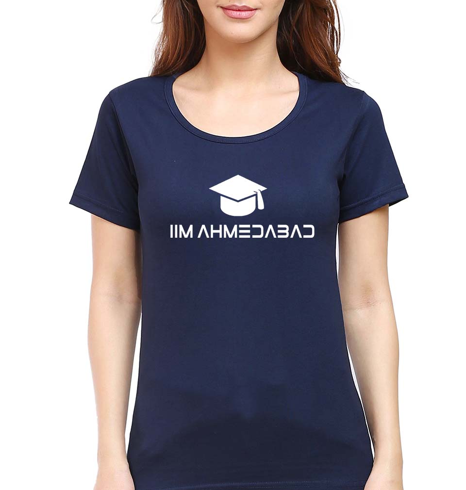 IIM A Ahmedabad T-Shirt for Women-XS(32 Inches)-Navy Blue-Ektarfa.online