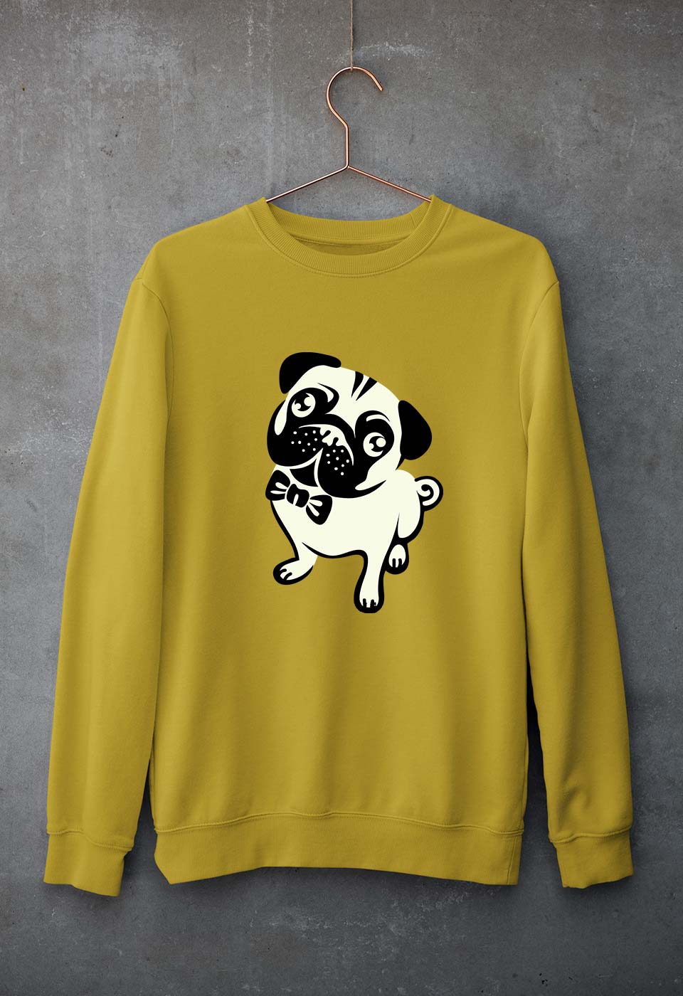 Pug Dog Unisex Sweatshirt for Men/Women-S(40 Inches)-Mustard Yellow-Ektarfa.online