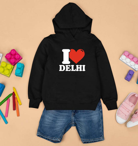 I Love Delhi Kids Hoodie for Boy/Girl-Black-Ektarfa.online