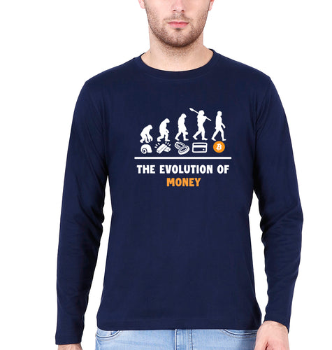Bitcoin Crypto Money Full Sleeves T-Shirt for Men-Navy Blue-Ektarfa.online