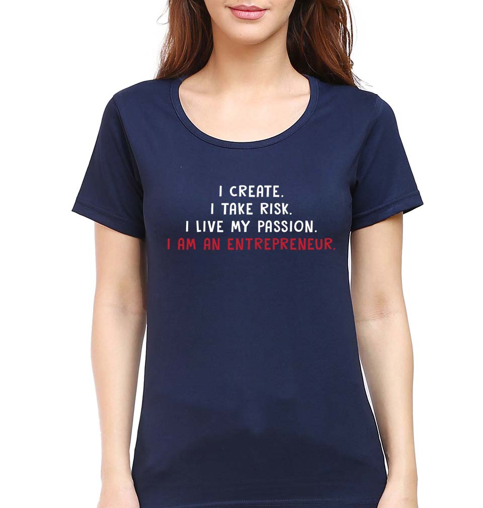 Entrepreneur T-Shirt for Women-XS(32 Inches)-Navy Blue-Ektarfa.online