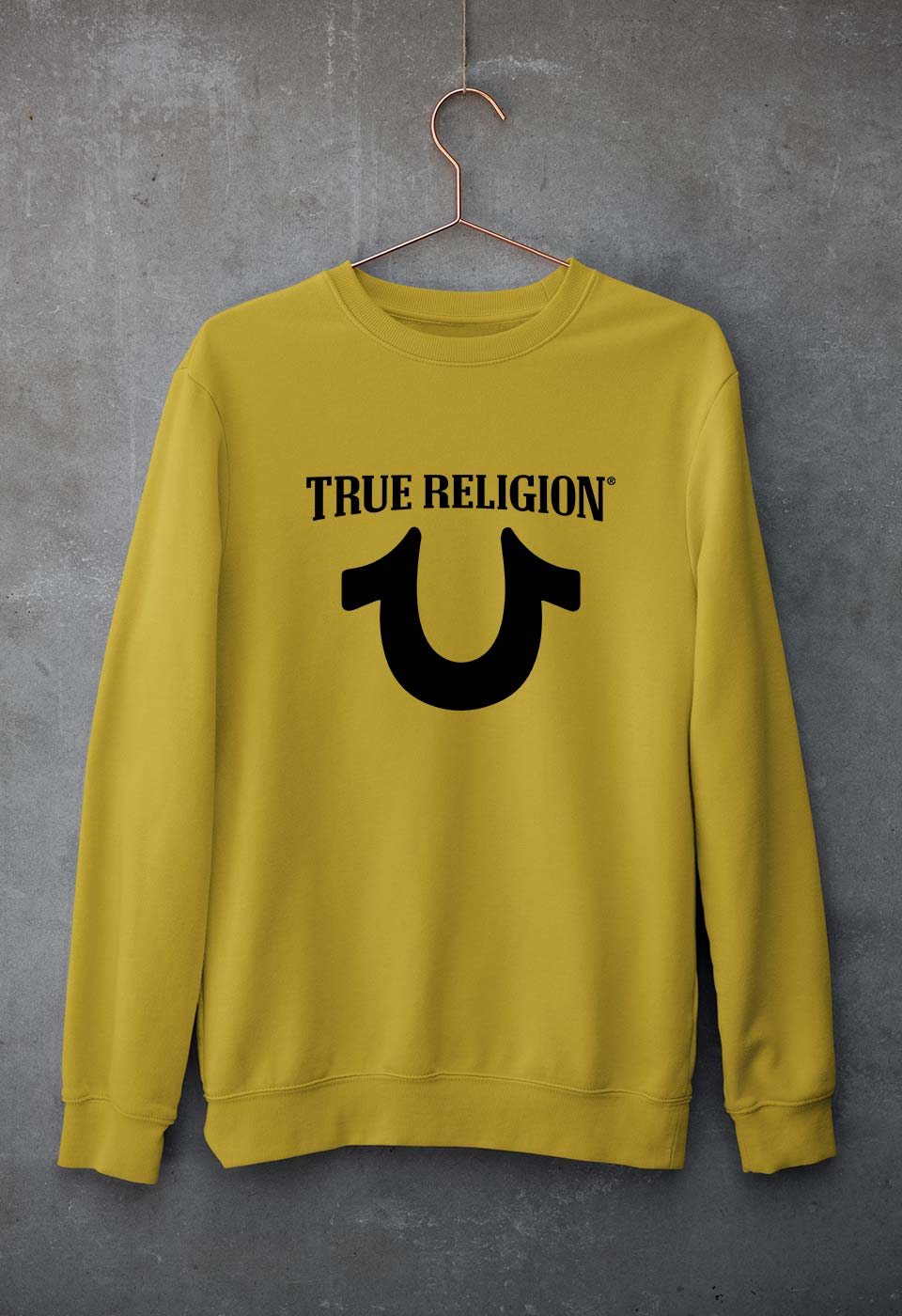 True Religion Unisex Sweatshirt for Men/Women-Mustard Yellow-Ektarfa.online