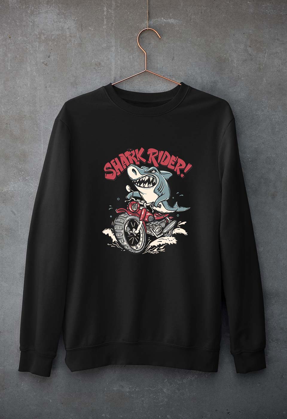 Shark Rider Unisex Sweatshirt for Men/Women-S(40 Inches)-Black-Ektarfa.online