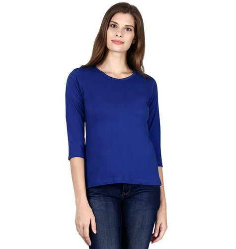 Plain Royal Blue Full Sleeves T-Shirt for Women-ektarfa.com