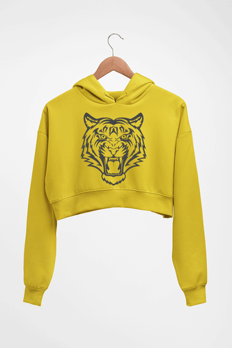 Tiger Crop HOODIE FOR WOMEN-Mustard Yellow-Ektarfa.online