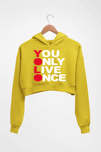 You Live Only Once(YOLO) Crop HOODIE FOR WOMEN-Mustard Yellow-Ektarfa.online