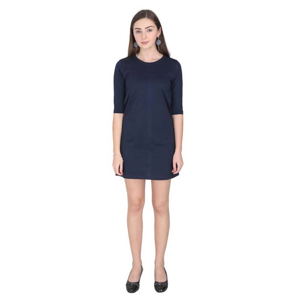 Plain Navy Blue Long Top/Dress for Women-ektarfa.com