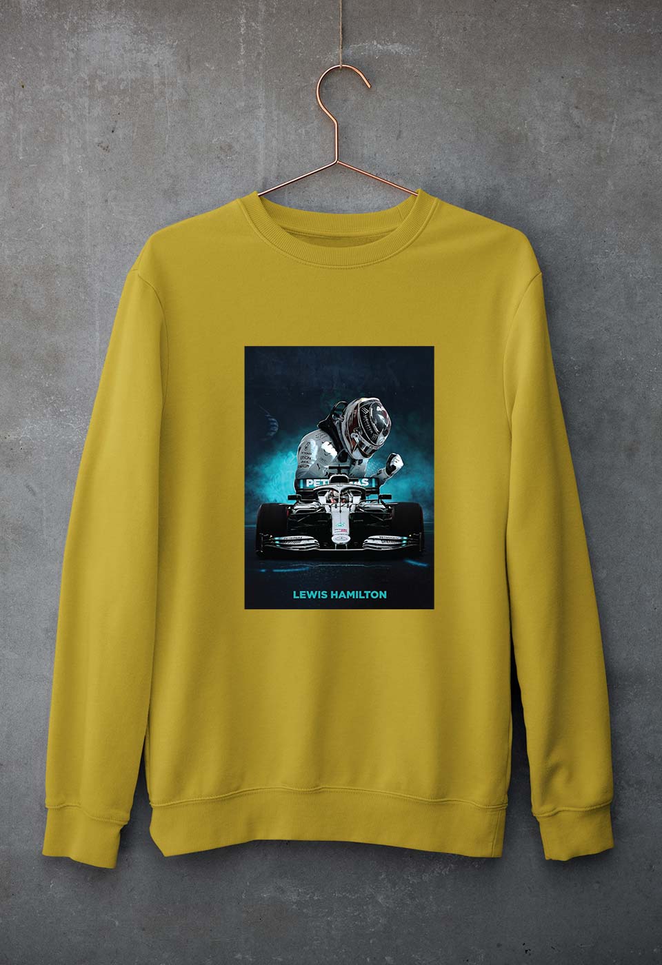 Lewis Hamilton F1 Unisex Sweatshirt for Men/Women-S(40 Inches)-Mustard Yellow-Ektarfa.online