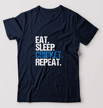 Load image into Gallery viewer, Eat Sleep Cricket Repeat T-Shirt for Men-S(38 Inches)-Navy Blue-Ektarfa.online
