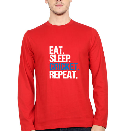 CRICKET Eat Sleep Cricket Repeat Full Sleeves T-Shirt for Men-Red-Ektarfa.online
