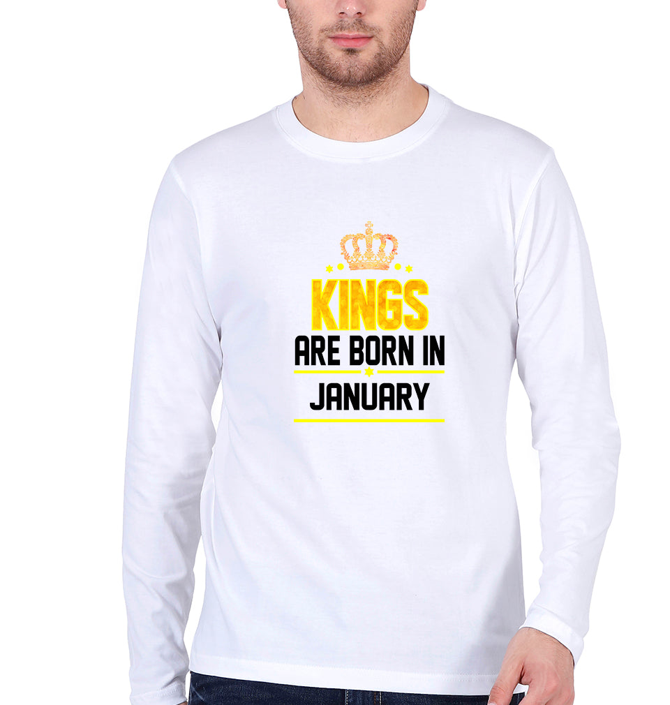 Kings Are Born In January Full Sleeves T-Shirt for Men-White-Ektarfa.online