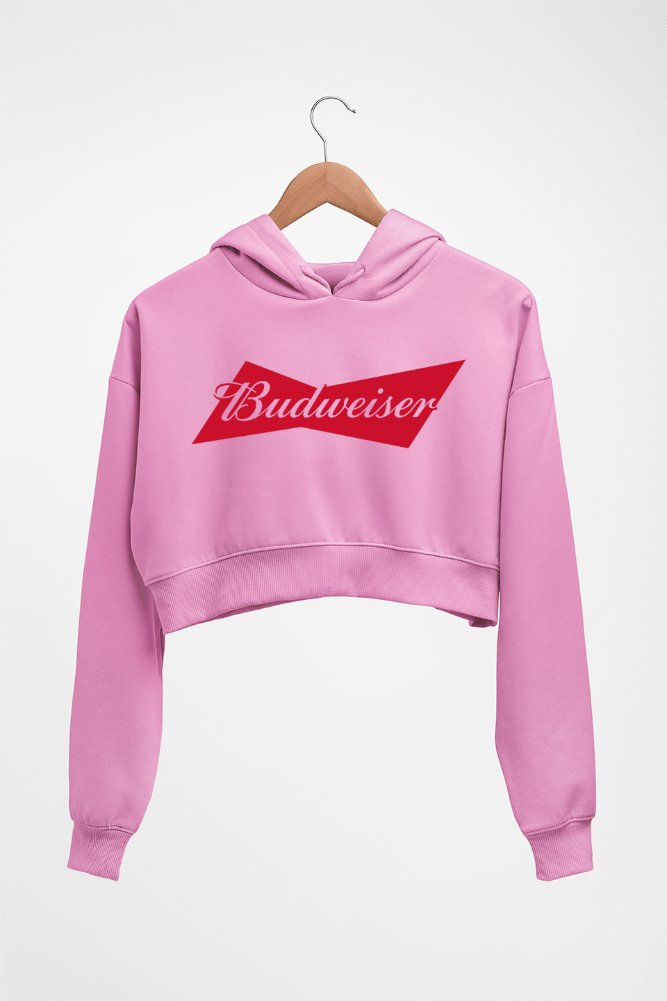Budweiser Crop HOODIE FOR WOMEN-Light Baby Pink-Ektarfa.online