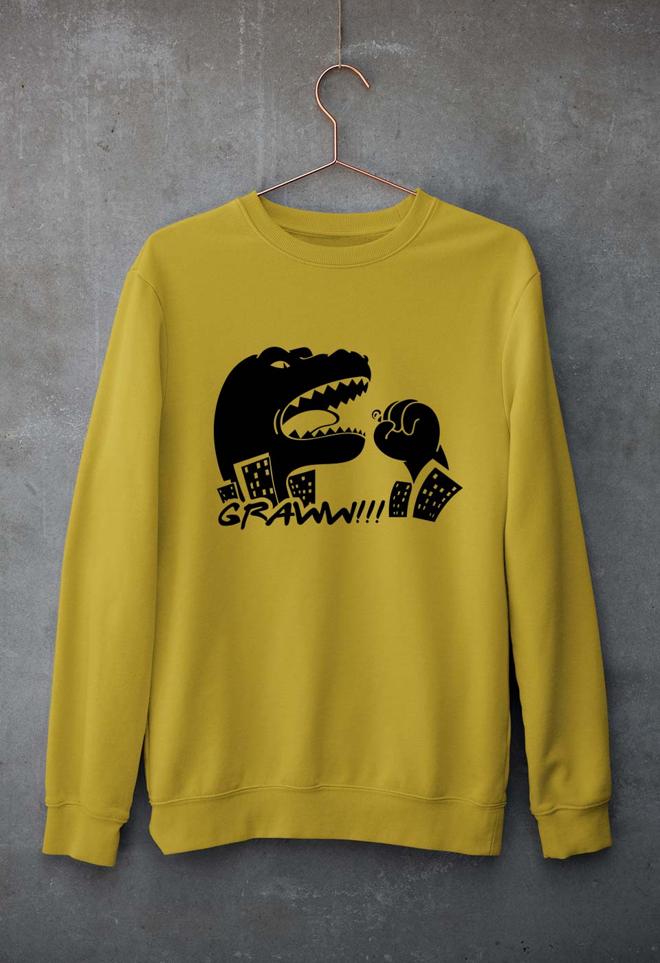 Godzilla Unisex Sweatshirt for Men/Women-S(40 Inches)-Mustard Yellow-Ektarfa.online