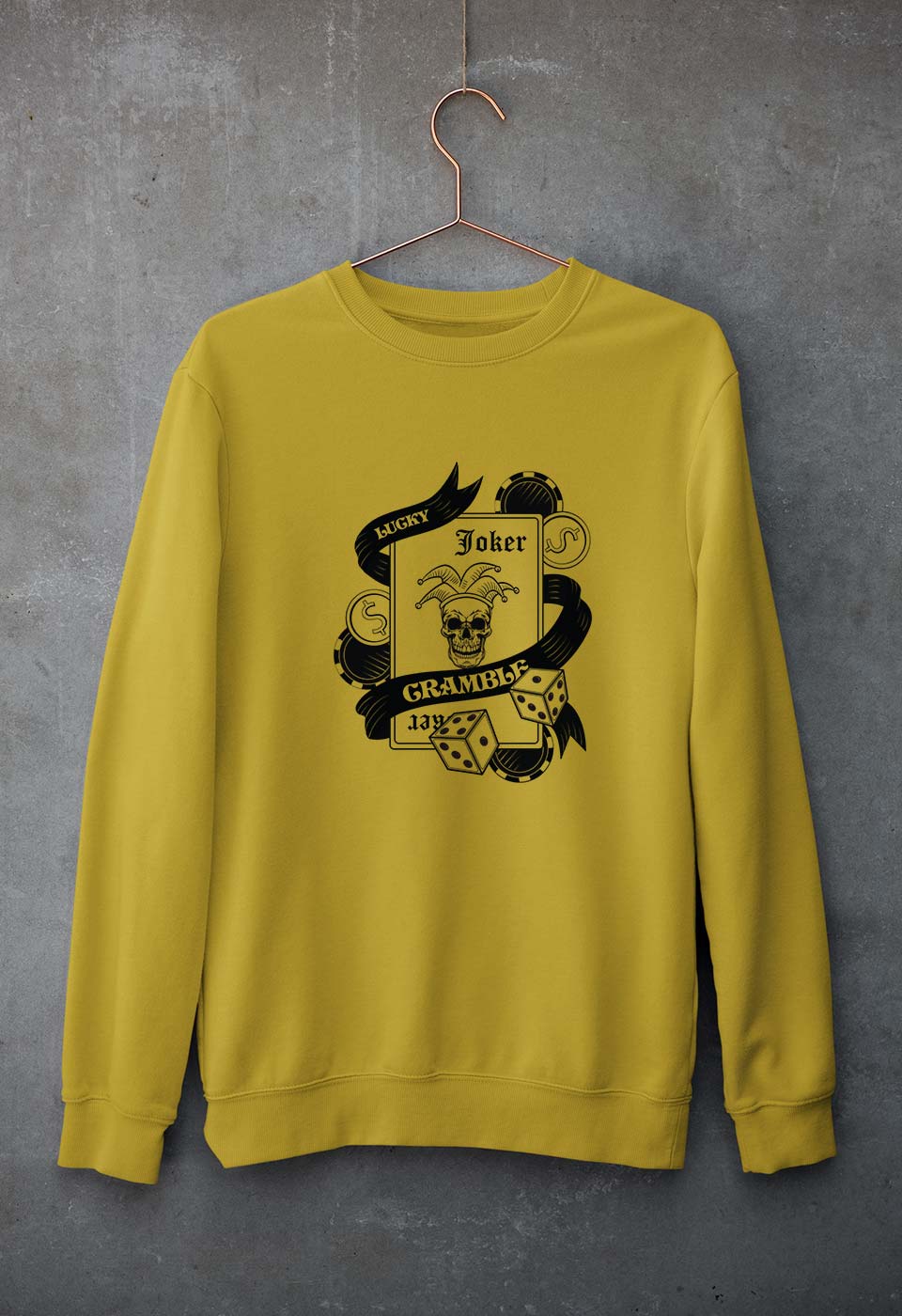 Joker Card Poker Unisex Sweatshirt for Men/Women-S(40 Inches)-Mustard Yellow-Ektarfa.online