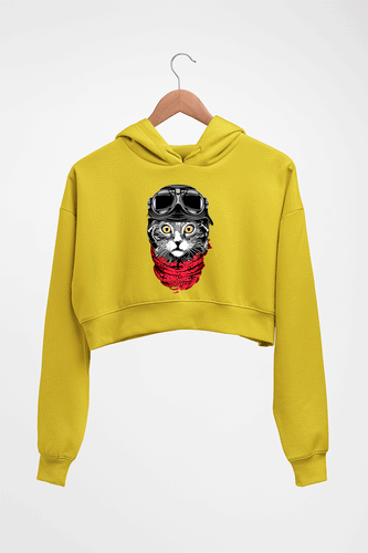 Cat Crop HOODIE FOR WOMEN-Mustard Yellow-Ektarfa.online