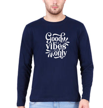 Load image into Gallery viewer, Good Vibes Only Full Sleeves T-Shirt for Men-Navy Blue-Ektarfa.online
