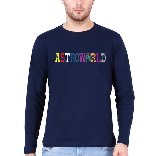 Astroworld Travis Scott Full Sleeves T-Shirt for Men-S(38 Inches)-Navy Blue-Ektarfa.online