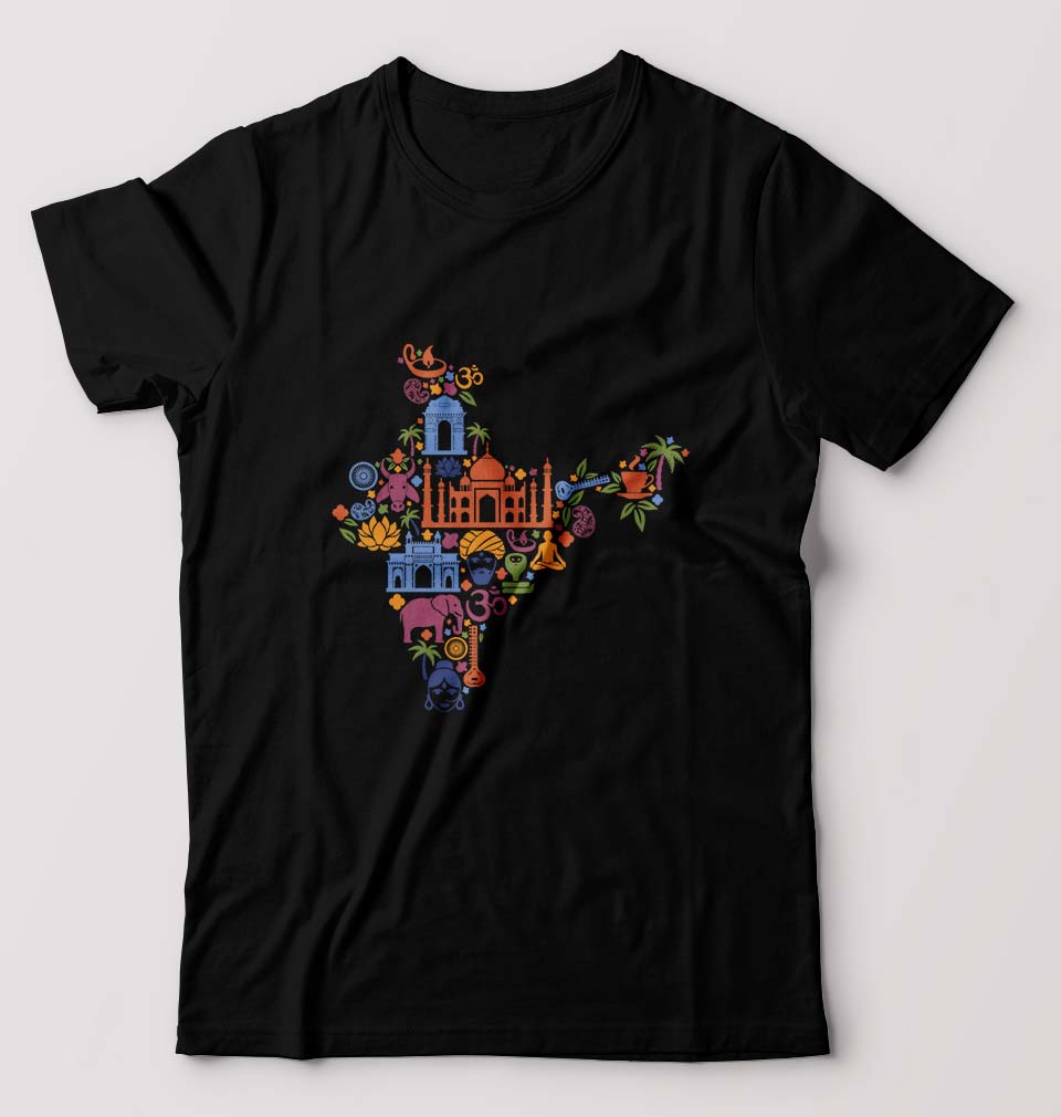 India T-Shirt for Men-S(38 Inches)-Black-Ektarfa.online