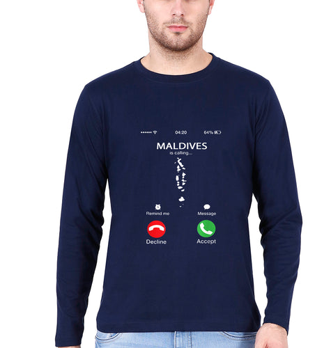 Maldives Calling T Full Sleeves T-Shirt for Men-Navy Blue-Ektarfa.online