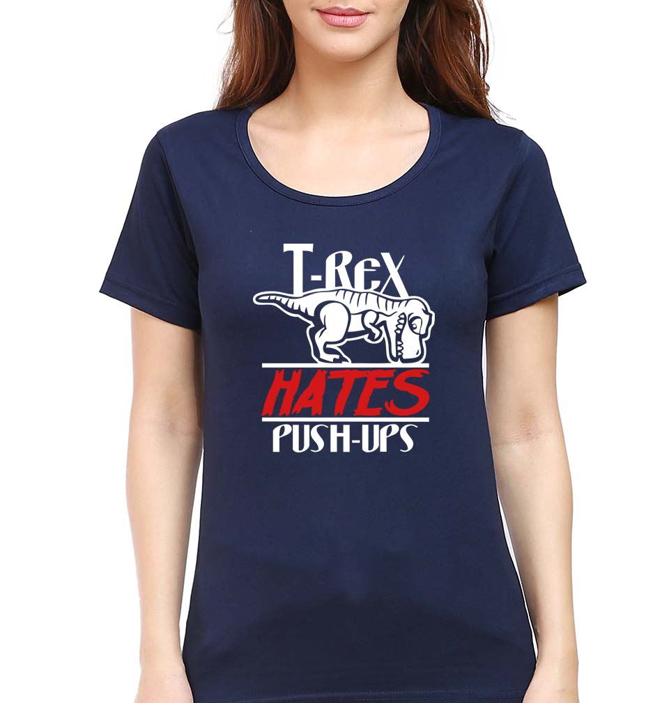 T-Rex Gym Funny T-Shirt for Women-XS(32 Inches)-Navy Blue-Ektarfa.online