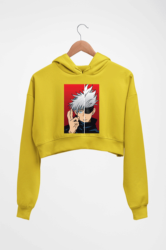 Sukuna Anime Crop HOODIE FOR WOMEN-Mustard Yellow-Ektarfa.online