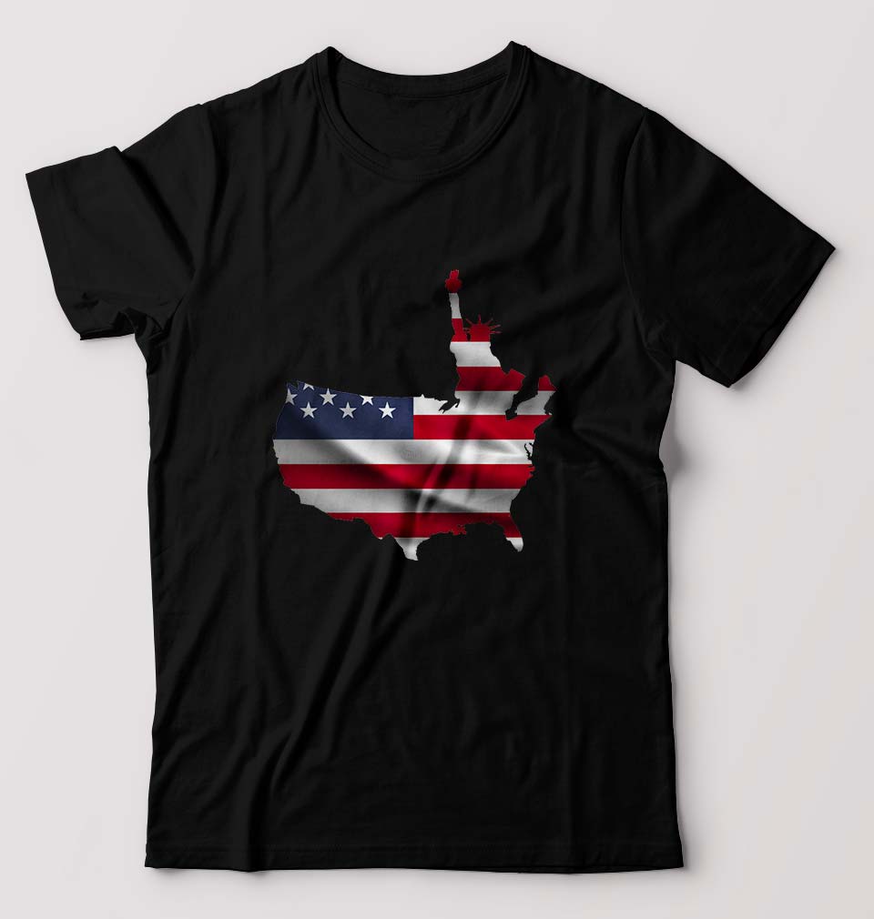 USA America T-Shirt for Men-S(38 Inches)-Black-Ektarfa.online