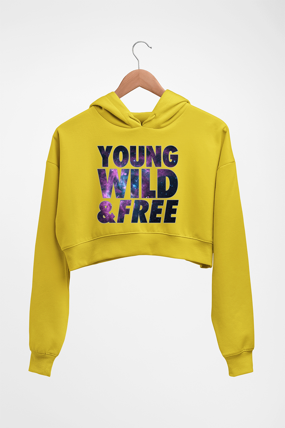Young Wild Free Crop HOODIE FOR WOMEN-Mustard Yellow-Ektarfa.online