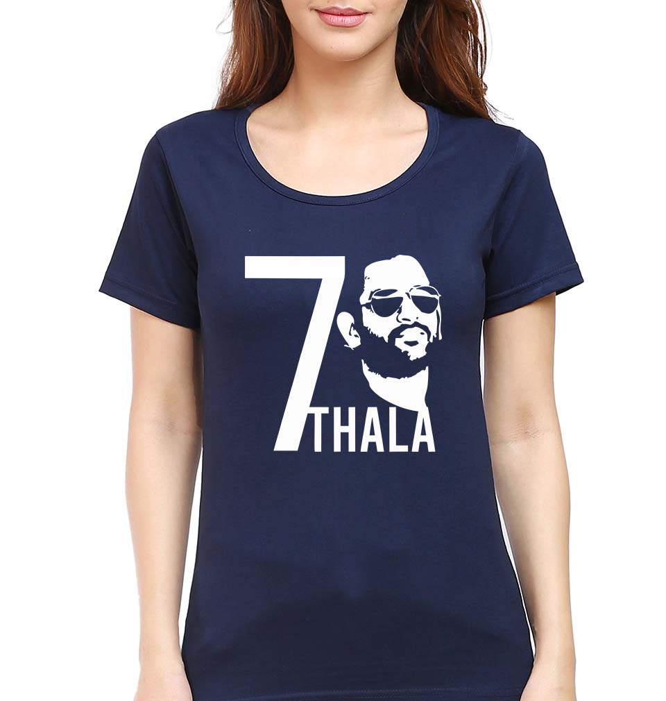 MS Dhoni 07 Thala T-Shirt for Women-Navy Blue-Ektarfa.online
