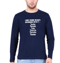 Load image into Gallery viewer, I Only Drink On Days That Start With T Full Sleeves T-Shirt for Men-Navy Blue-Ektarfa.online
