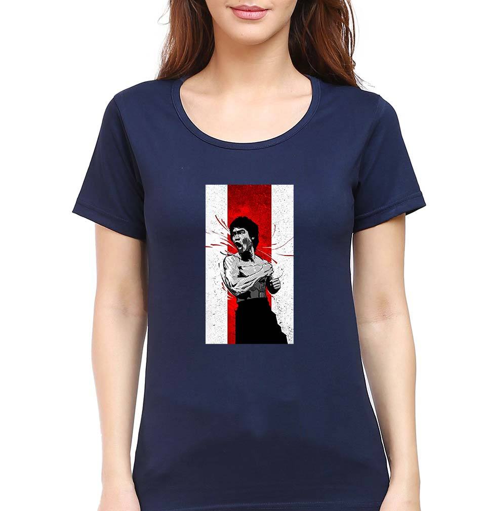 Bruce Lee T-Shirt for Women-XS(32 Inches)-Navy Blue-Ektarfa.online