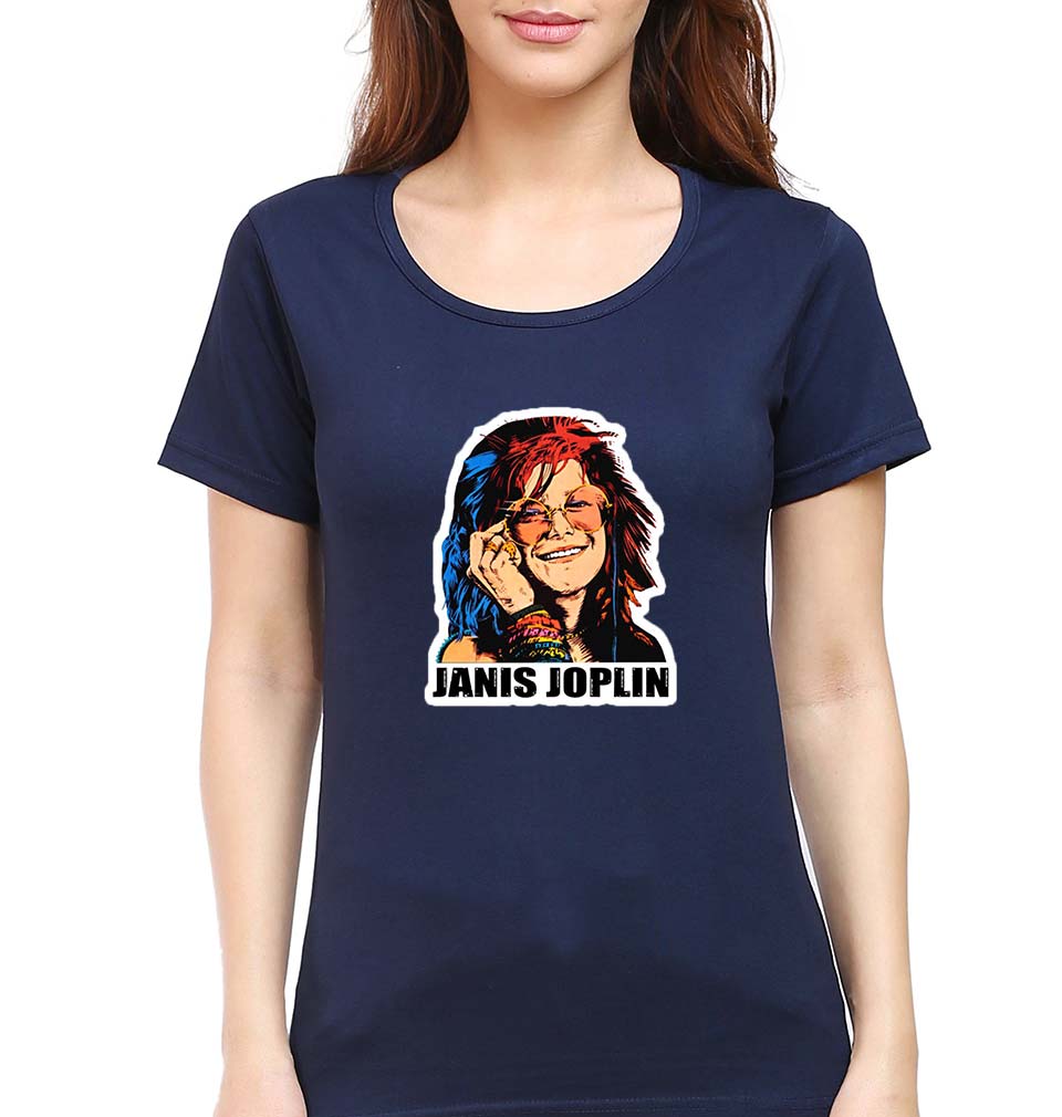 Janis Joplin T-Shirt for Women-Navy Blue-Ektarfa.online