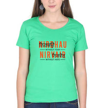 Load image into Gallery viewer, Nirbhau Nirvair T-Shirt for Women-XS(32 Inches)-Flag Green-Ektarfa.online
